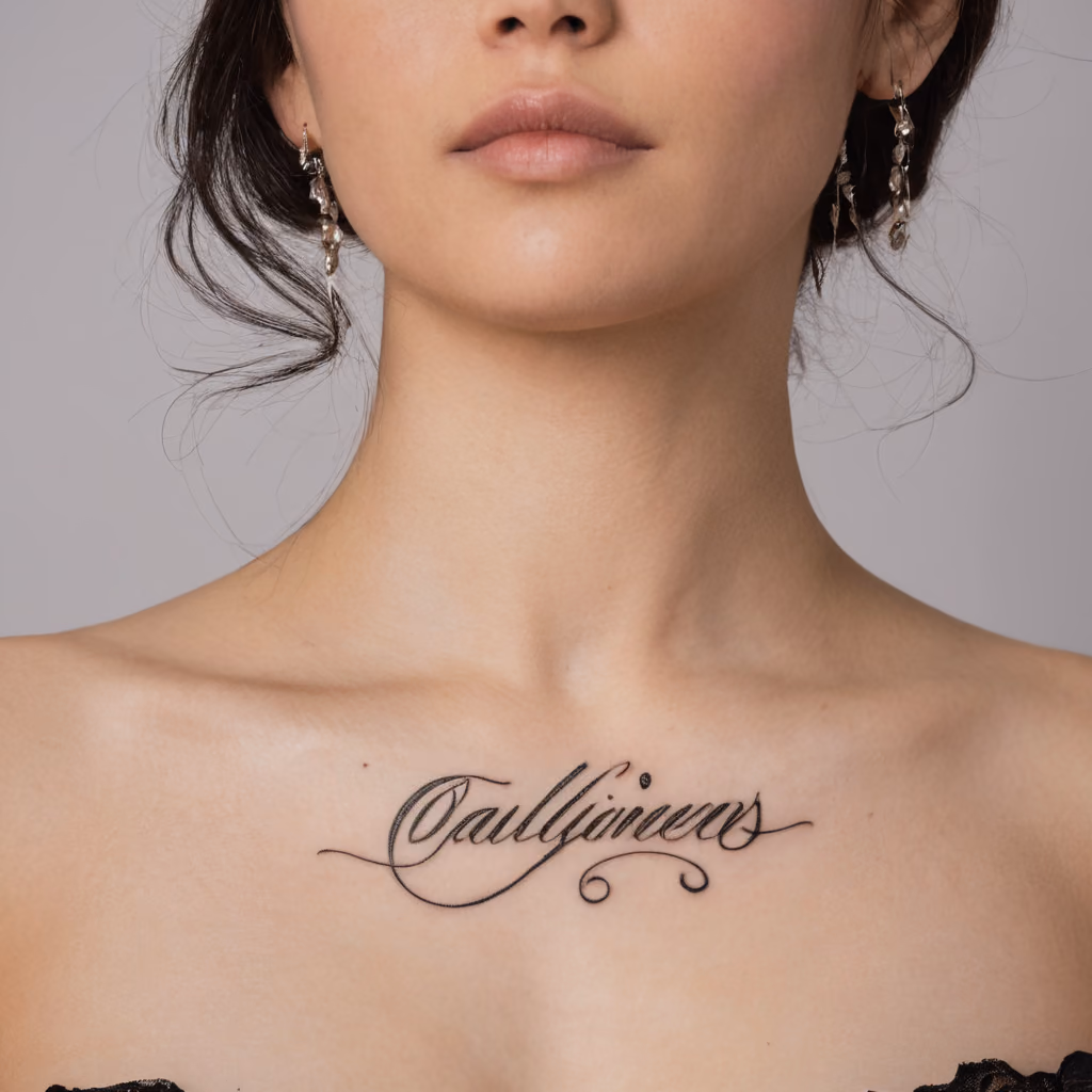 Schriftzug-Tattoo am Schlüsselbein