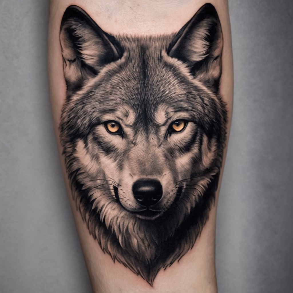 Black-and-Grey-Realismus, Wolf am Oberarm
